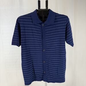 Coney Island Picnic Men's Knit Striped Button Polo Shirt Blue Size: S